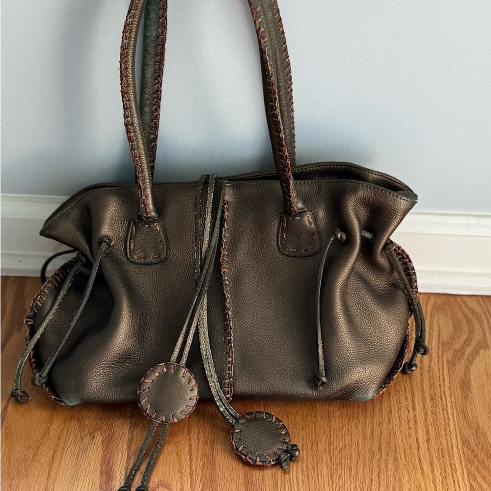 Carlos Falchi Bronze/Olive Leather Shoulder Bag